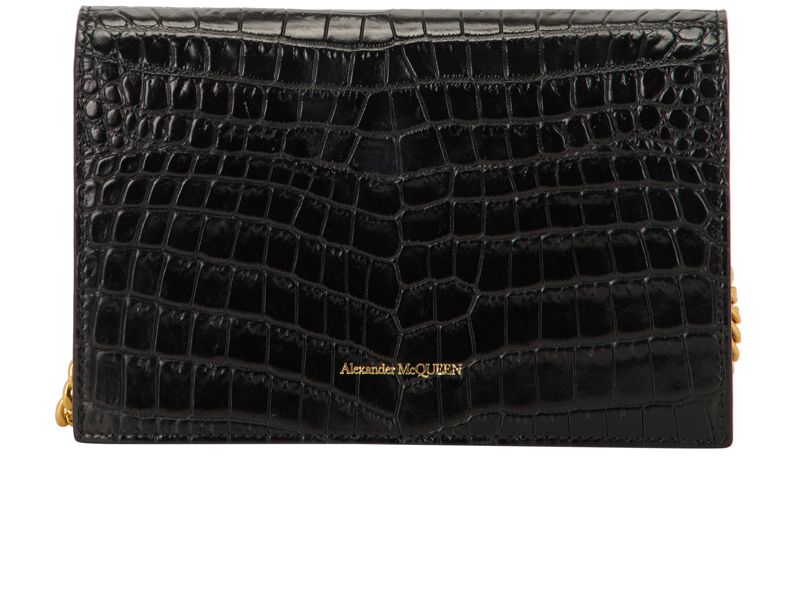 Small Skull Flap Crossbody, &pound;450, Handbags, Black, Croc Embossed, Back view